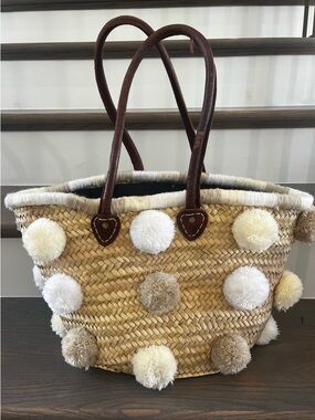 Soeur Du Maroc Pom Pom Large Straw Summer Tote Bag